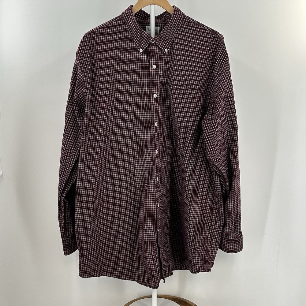 L.L. Bean XXL Tall Button Down Shirt Burgundy Check Cotton Traditional Fit Mens